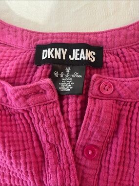 Dkny Fuchsia Pink Long-Sleeve Button Henley Top